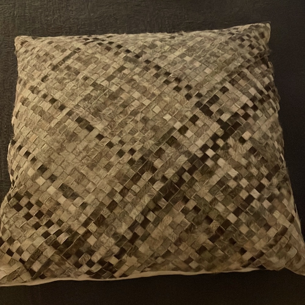 Williams Sonoma raw hide woven pillow
